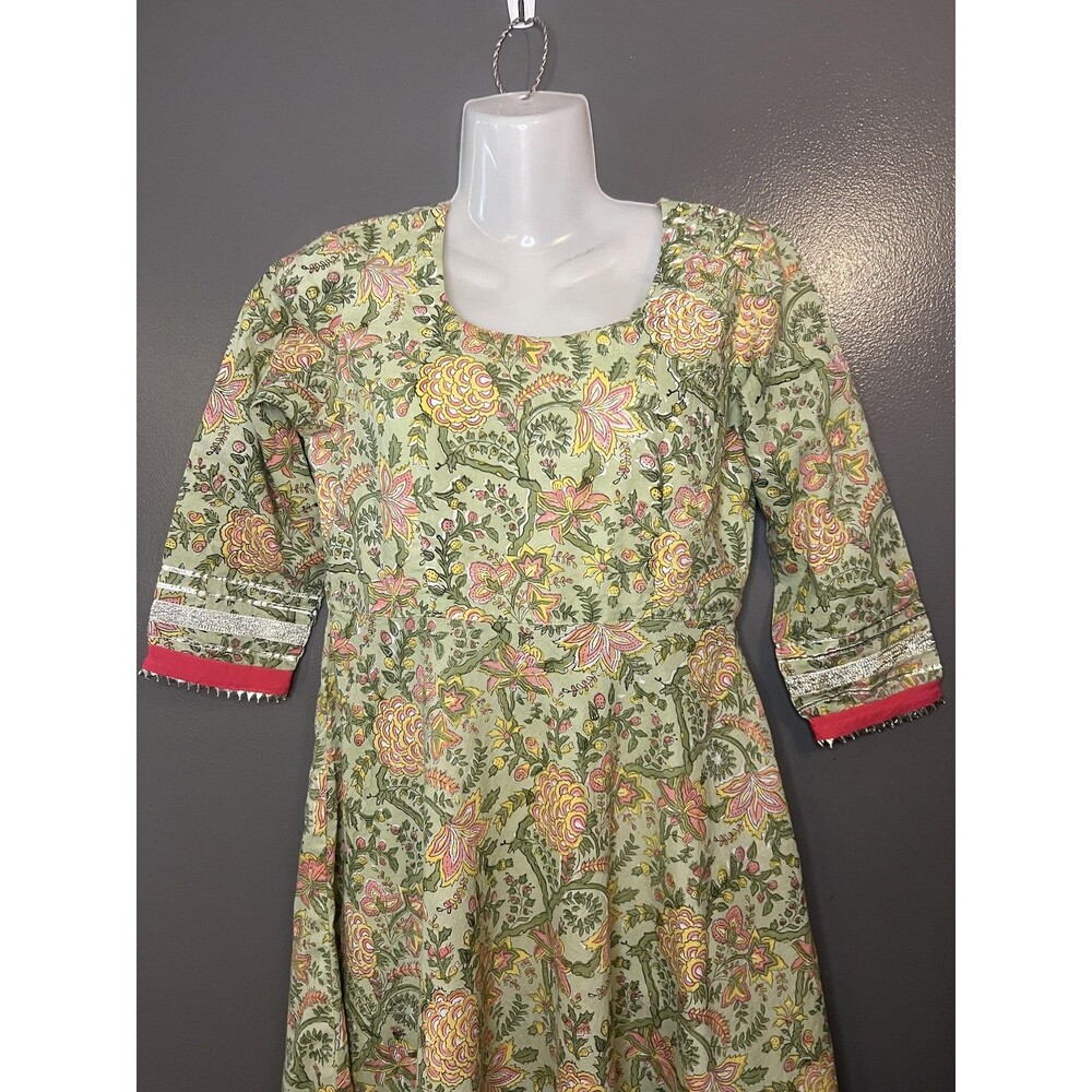 PHEETA Dress Womens Small Green Floral 3/4 Sleeve Fit & Flare Maxi Boho Summer